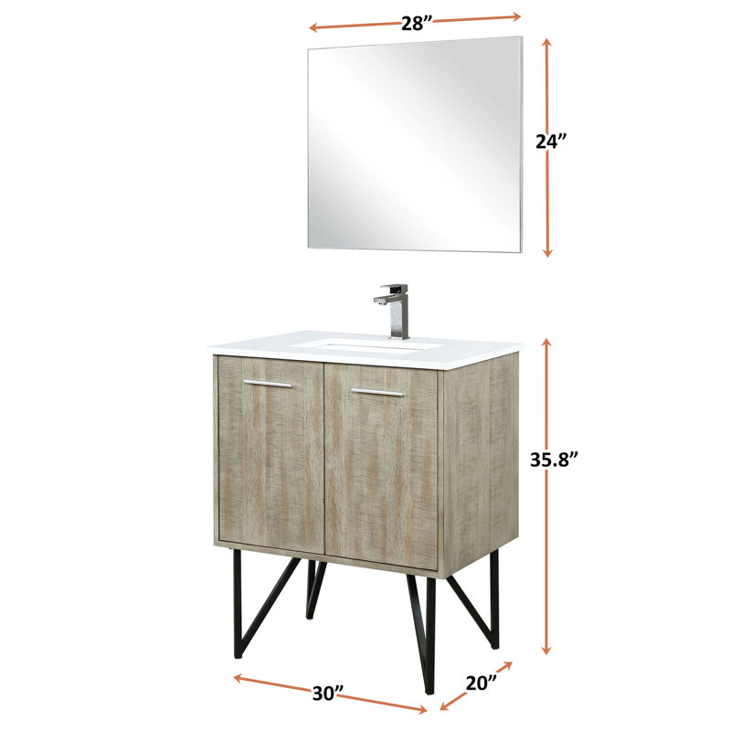 Rustique 30 po L x P 20 po pour salle de bain, comptoir en quartz blanc, robinet en métal et miroir de salle de bain 28 avec miroir