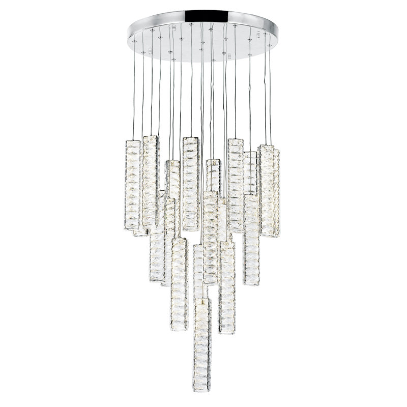 Lustre moderne de 20 po à DEL avec finition chromée pour le salon, la salle à manger et la chambre à coucher - DEL intégrée - Hauteur réglable