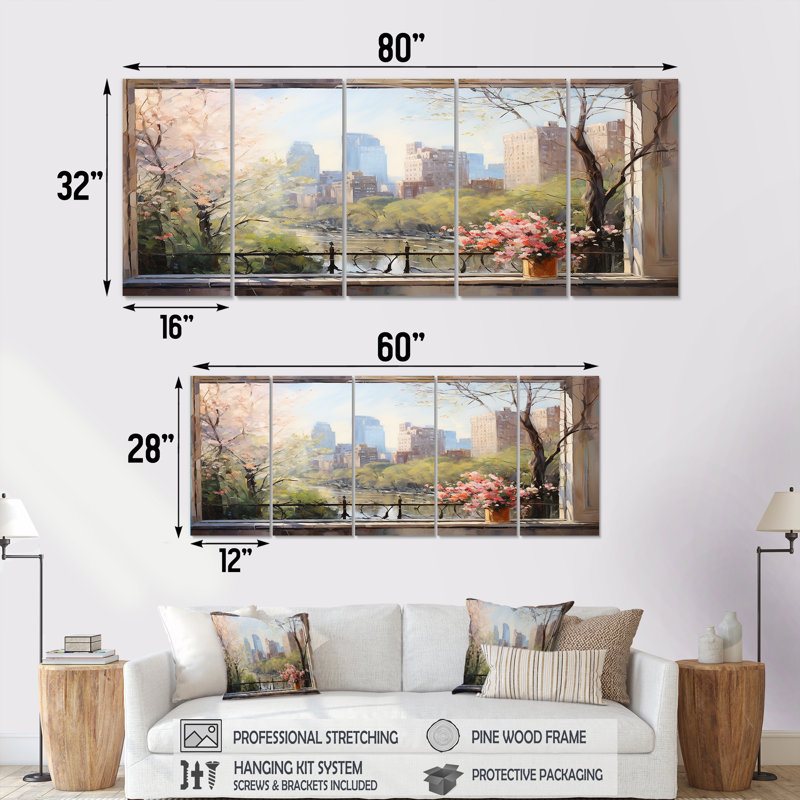 New York Central Park Window Views III - New York City 5 Piece Wall Art, 28" H x 60" W