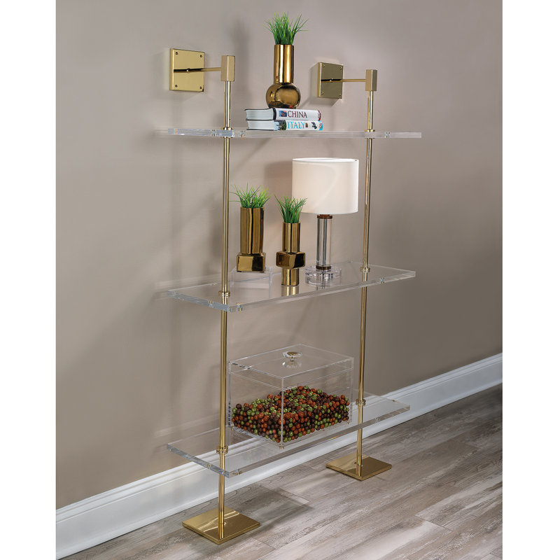 Marias 3-Tier Shelf Lucite 36"W, Gold/Clear