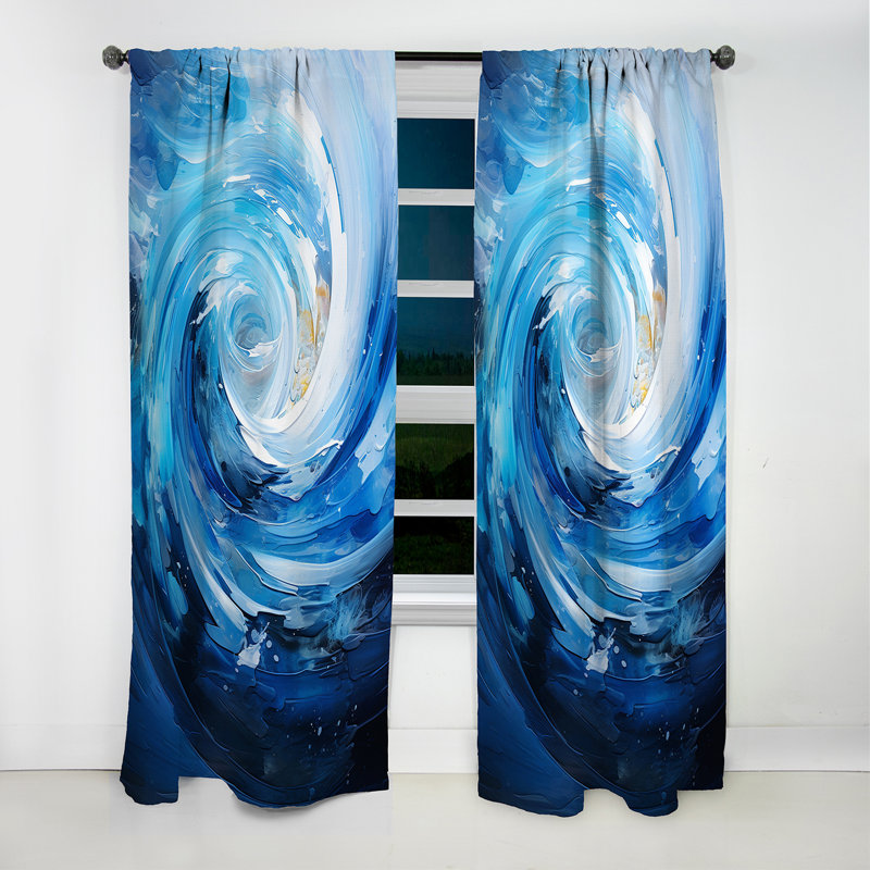 Blue Swirl Wave Spiral II - Rideau abstrait en spirale - Rideau occultant abstrait - 1 panneau, L 52 po x L 95 po