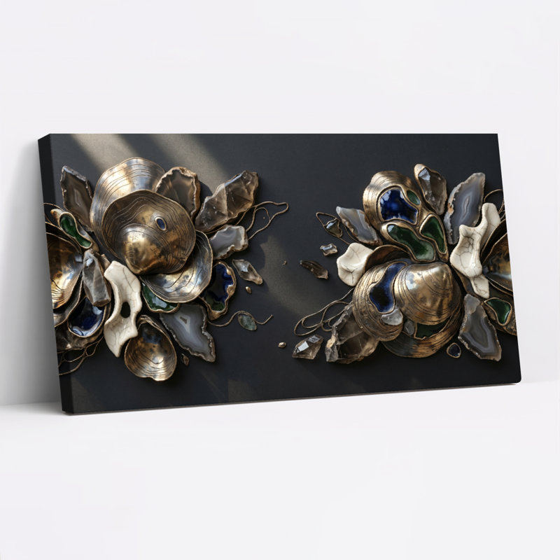 Ensemble de 1 tableau sur toile à fleurs métalliques, L 58 po x H 28 po, Wrapped Canvas