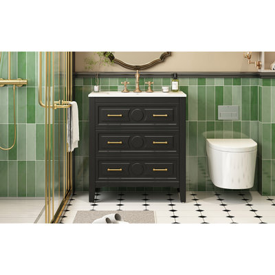 Ensemble de meuble-lavabo simple 30 po avec 3 tiroirs, meuble-lavabo autoportant avec cadre en bois massif 30 po