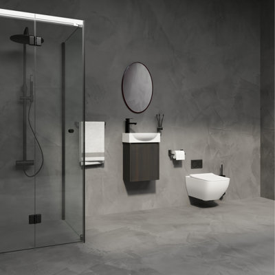 Meuble-lavabo de salle de bain 16 po pour petite salle de bain, céramique moderne noire et armoire, espace facile à nettoyer