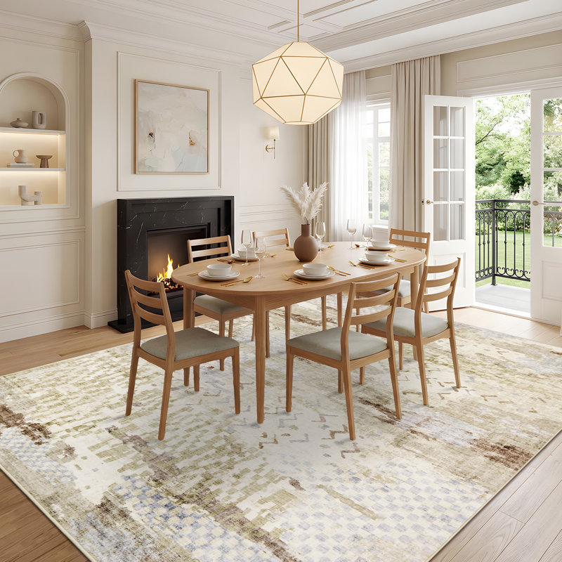 5'x7' Boho Abstract Machine Washable Area Rug with Non-Slip Rubber Backing - Low-Pile, Stain Resistant Carpet for Bedroom, Living Room