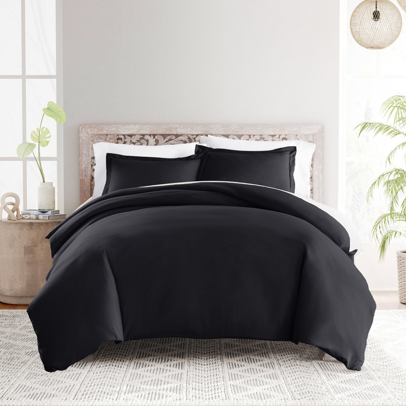 Super Soft Microfiber Duvet Cover Set, Black, Queen Duvet Cover + 2 Shams