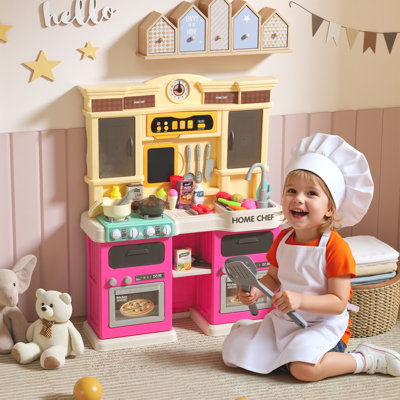 Ensemble de cuisine pour enfants avec lumières et sons réels, rose