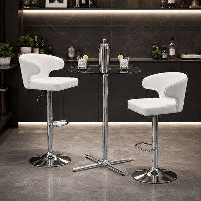 Ensemble de table de bar moderne 3 pièces avec 2 tabourets pivotants, table haute en verre trempé et tabourets de bar ajustables en similicuir, ensemble de mobilier de bistro pour cuisine et salon.