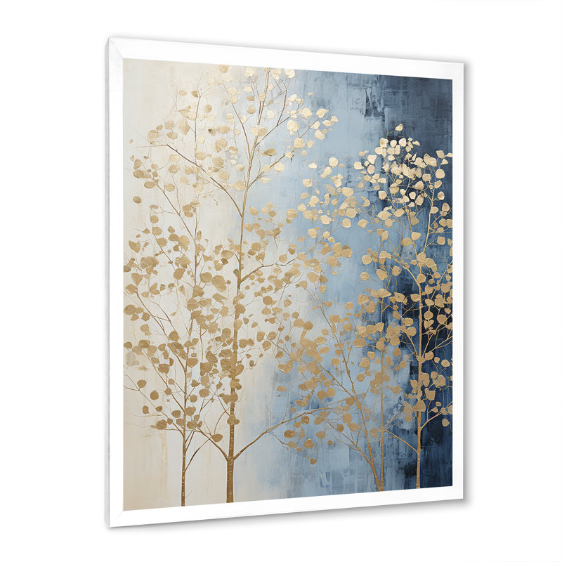 Minimalisme harmonie des arbres beiges et bleus, impression sur toile, H 32 po x l 16 po x P 1 po, Cadre simple blanc