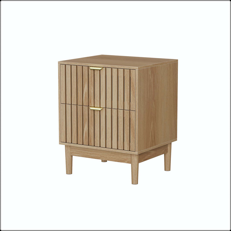 Ensemble de 2 tables de chevet en chêne de style Mid-Century avec motif de grille et accents noirs