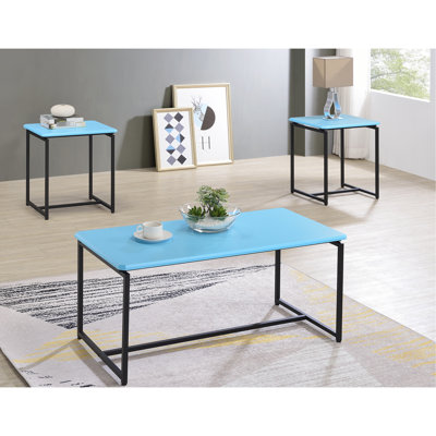Table 3 pièces GT style fibre de carbone bleue, structure en métal et pieds réglables pour une fonctionnalité optimale. Coins biseautés pour un style contemporain et tendance.