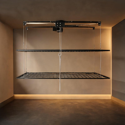 Support de garage pour le garage, élégant support double couche en acier au carbone noir 4 x 8 pi avec une capacité de 650 lb pour des plafonds de 10 à 12 pi de hauteur