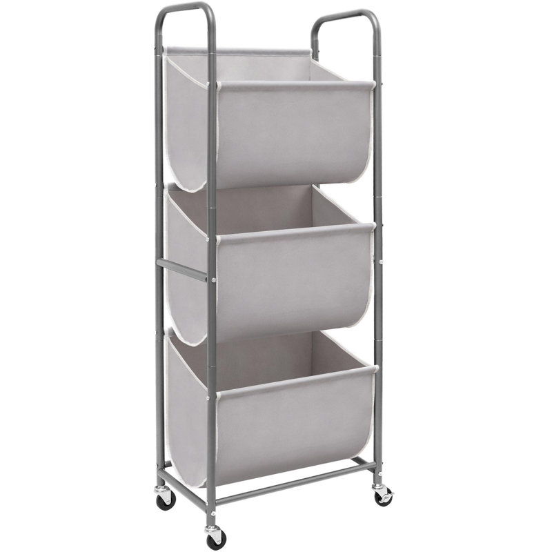 120 Liters Vertical Rolling Laundry Hamper, 3 Section Laundry Sorter With Wheels And 2 Breaks, 3-Tier Laundry Baskets, Gray 3-Tier