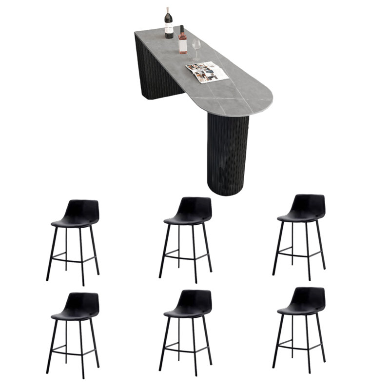 Table de bar Light Luxury, H 35,4 po x L 55,1 po x l 15,7 po, Noir, noir, noir, noir, Gris