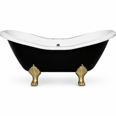 The Summit Black and White 6 ft. Double Slipper Clawfoot Acrylic Tub with 7 in. Deck Mount Faucet Holes by Strom Living