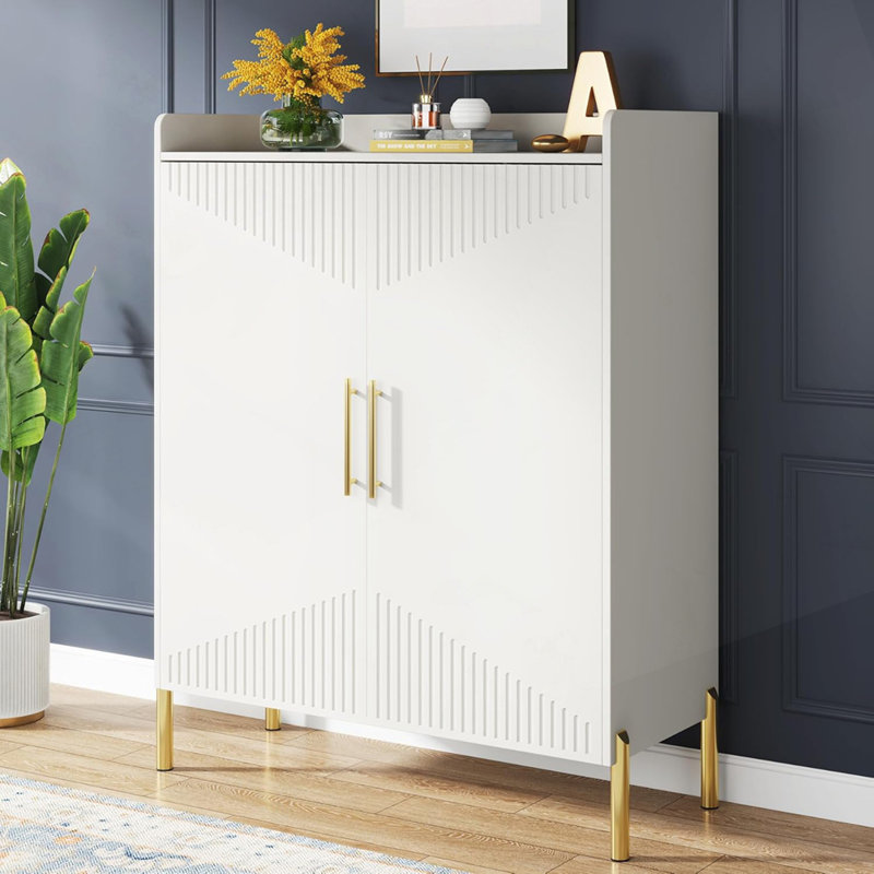 Armoire de rangement pour chaussures 35,43 "à 6 niveaux avec portes, Blanc