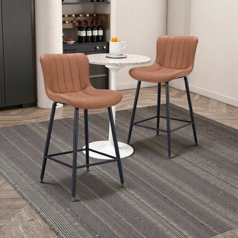 Ensemble de 2 tabourets de comptoir de style Mid-Century moderne - 2 tabourets de bar en similicuir avec pieds en métal, Brun