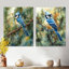 Blue Jay parmi les pins III - ensemble de 2 décorations murales en métal