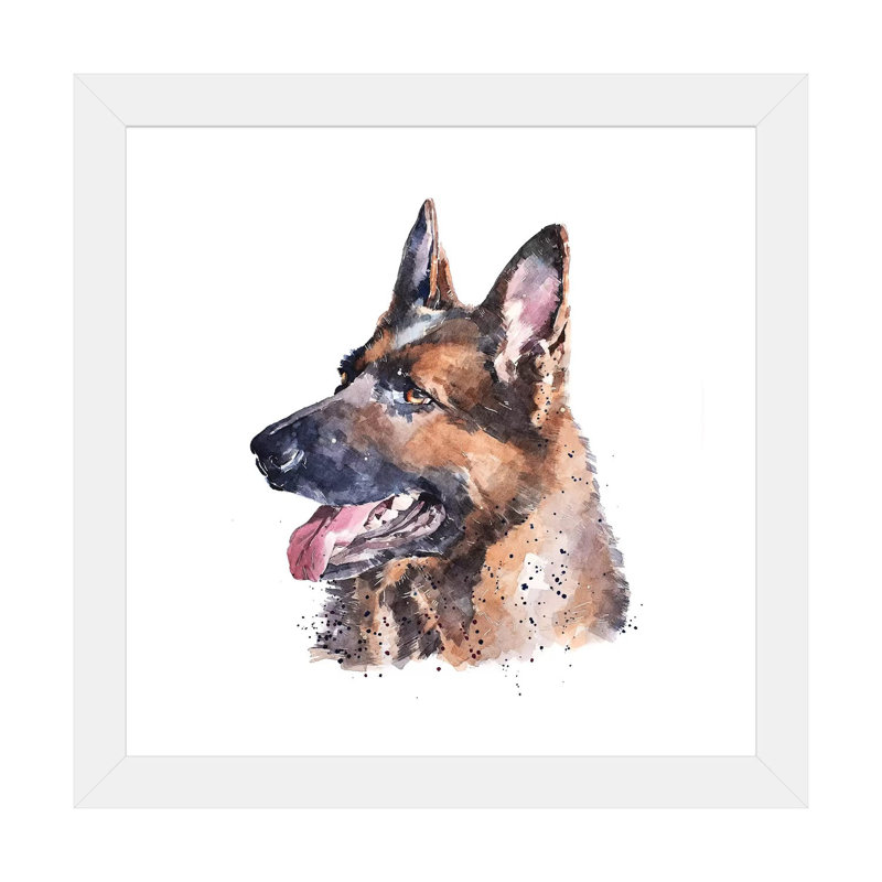 « German Shepherd I » par Edwatercolours-impression, Blanc, H 24 po x l 24 po x p 1 po, Papier encadré blanc