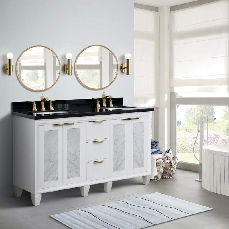 Ensemble de meuble-lavabo double 61 "avec miroir Schreck, Noir, Blanc