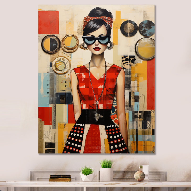 Mid Century Retro Woman Portrait V - Abstract Midcentury, art mural encadré, H 44 po x l 34 po x P 1,5 po, Toile tendue