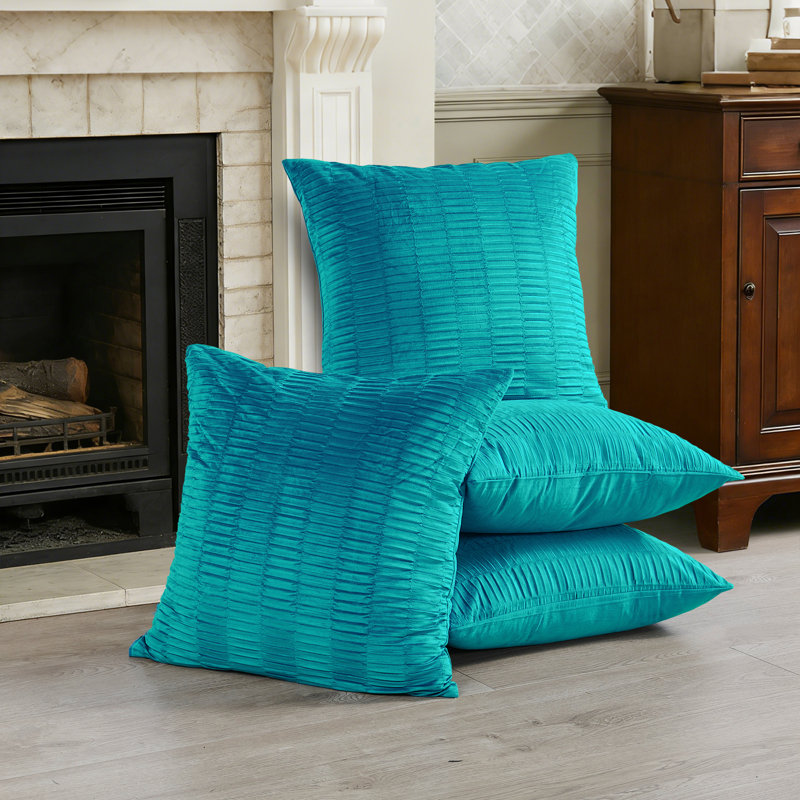Velvet Pleated Throw Pillow Cover, Storm Blue