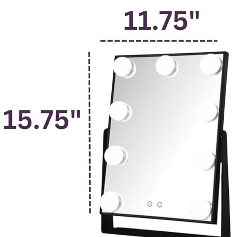 Jerdon 11.75" x 15.75" Lighted Tabletop Makeup Mirror, Plug In