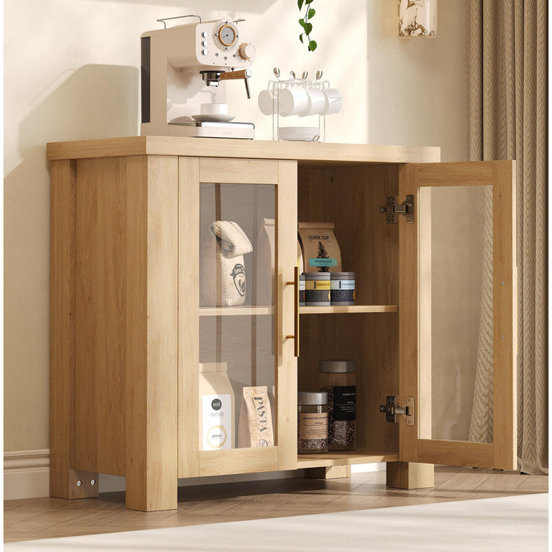 Buffet avec rangement, bahut avec portes en verre trempé, Jaune