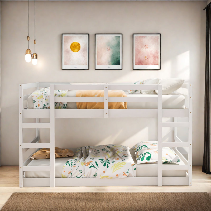 Elaris Low Solid Wood Bunk Bed, Twin over Twin, White
