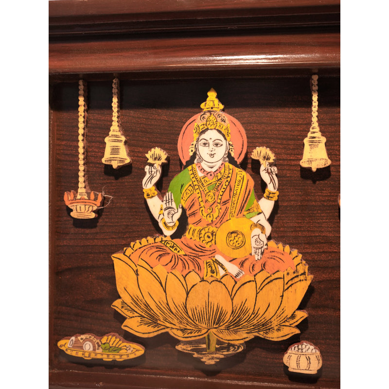Panneau mural incrusté en bois 31 po Lakshmi, Ganesha & Saraswati