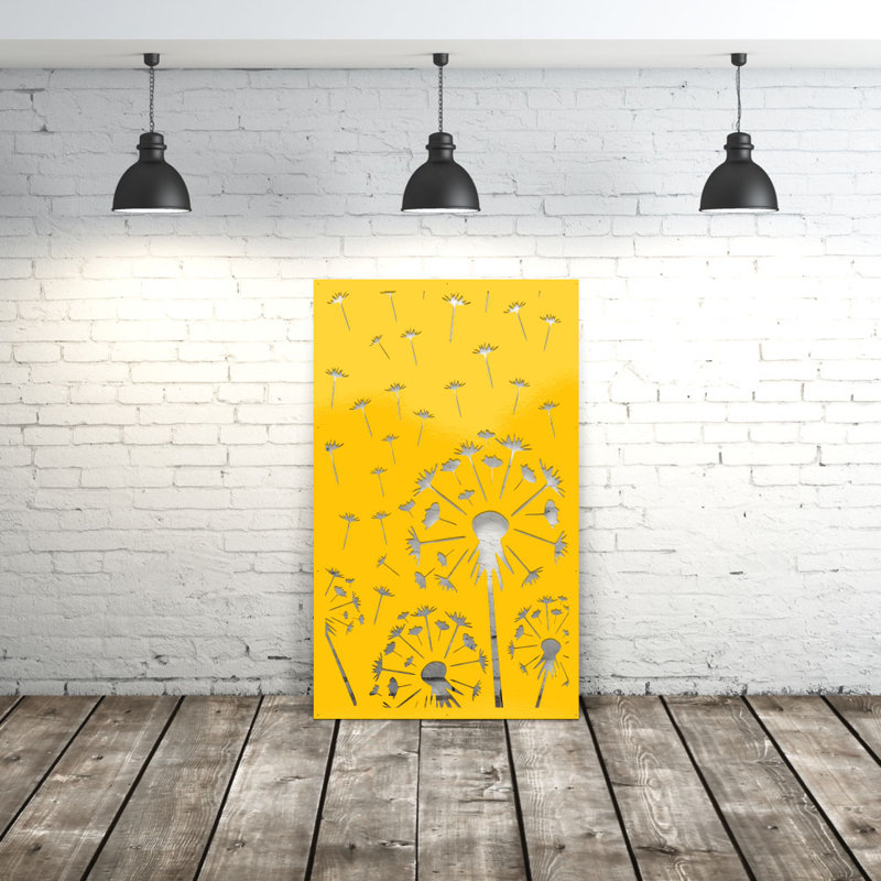 Panneau d'intimité en aluminium découpé au laser Dandelion - Art mural extérieur thermolaqué en métal, cloison décorative de clôture de jardin