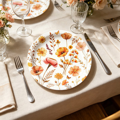 Thanksgiving Decorations Fall Floral Print Disposable Paper Plates Disposable Tableware for Fall Theme Party Decorations