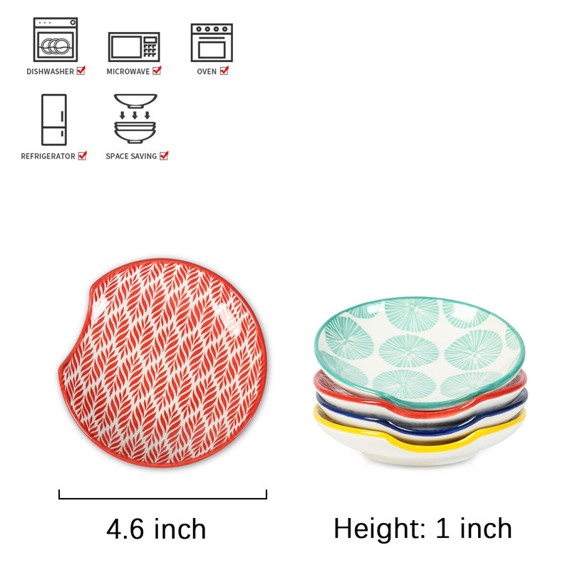 Ceramic Spoon Rest For Stove Top, 4.6 Inch Cooking Spoon Holder For Kitchen Counter, Stackable Utensil Rest Holder For Spatula Ladles Tong, Set Of 4, Assorted Colours
