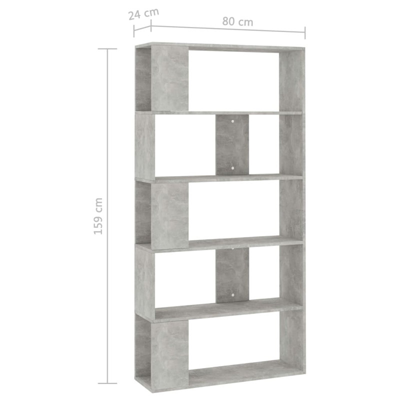Aleccia 159cm H Bookcase, 159cm H x 80cm W x 24cm D, Concrete Grey