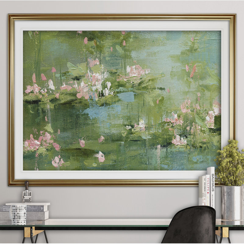 Celadon Waterlilies I - reproduction de cadre photo, H 30 po x l 40 po x P 1,5 po, Or
