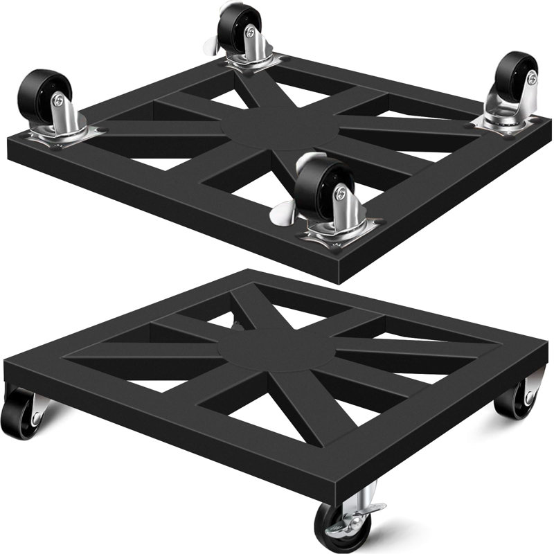 Support à plantes à roulettes, ensemble de 2, 30 cm, en métal, carré, noir
