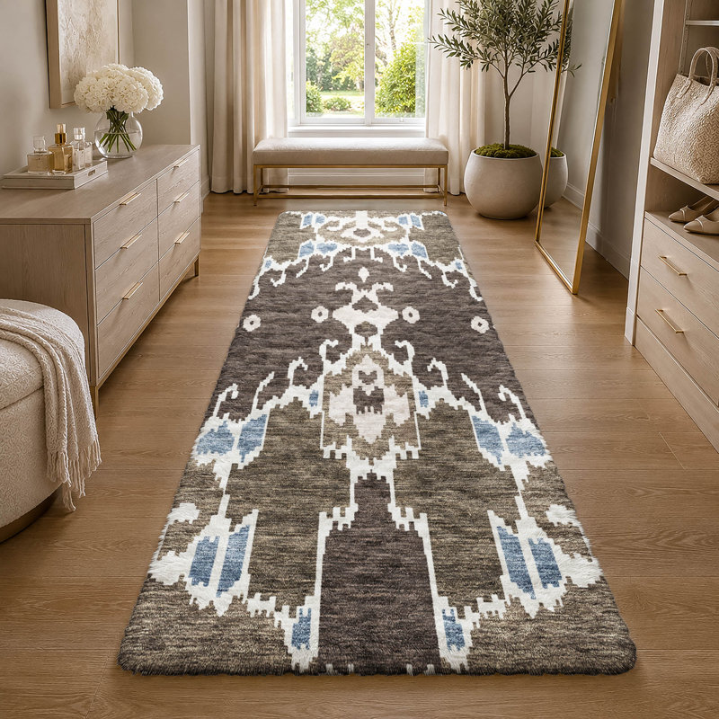 Tapis Dream Shag ADS748 Ikat lavable à la machine de qualité supérieure, Fudge, 2'3" x 7'6" Runner