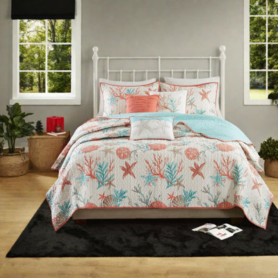 Luxurious Cotton Quilt Bedding Sets Coral Coastal Style