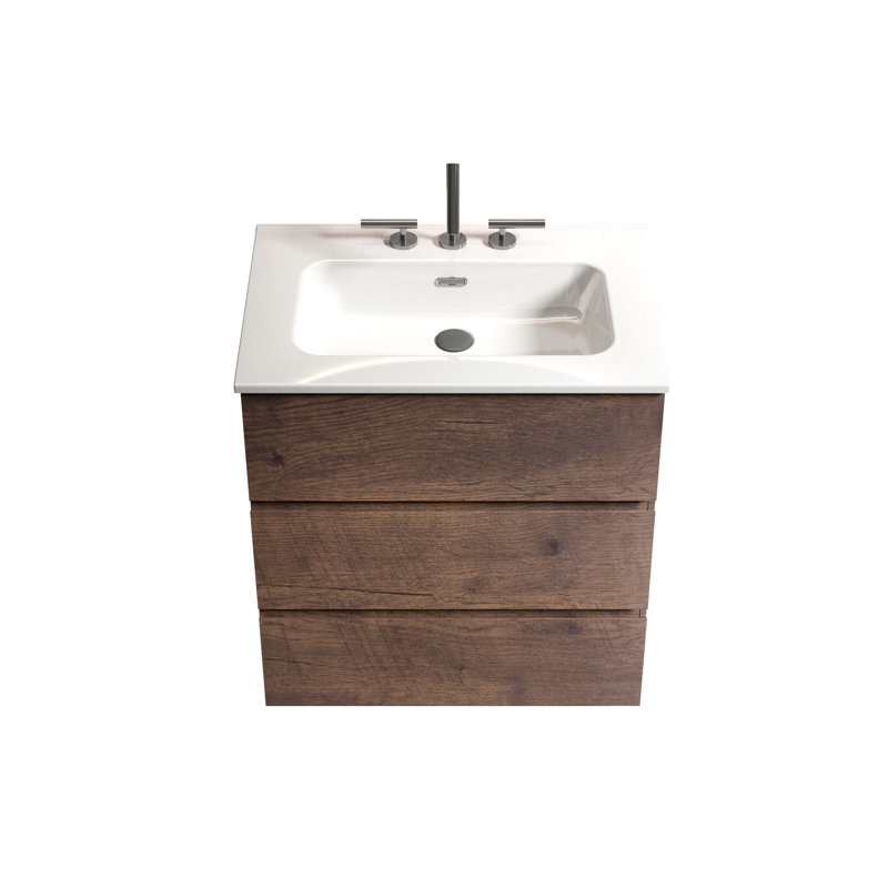 Luminaire de salle de bain moderne en noyer - Profitez d'un rangement abondant et d'un meuble-lavabo silencieux avec évier