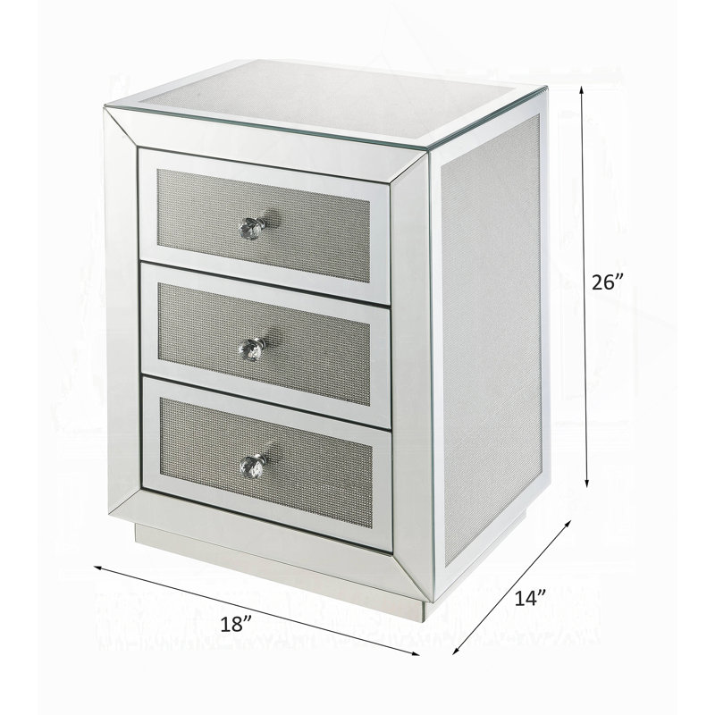 Table de chevet glamour à finition miroir avec trois tiroirs, une table d'appoint de mobilier moderne et élégante pour des espaces de vie améliorés