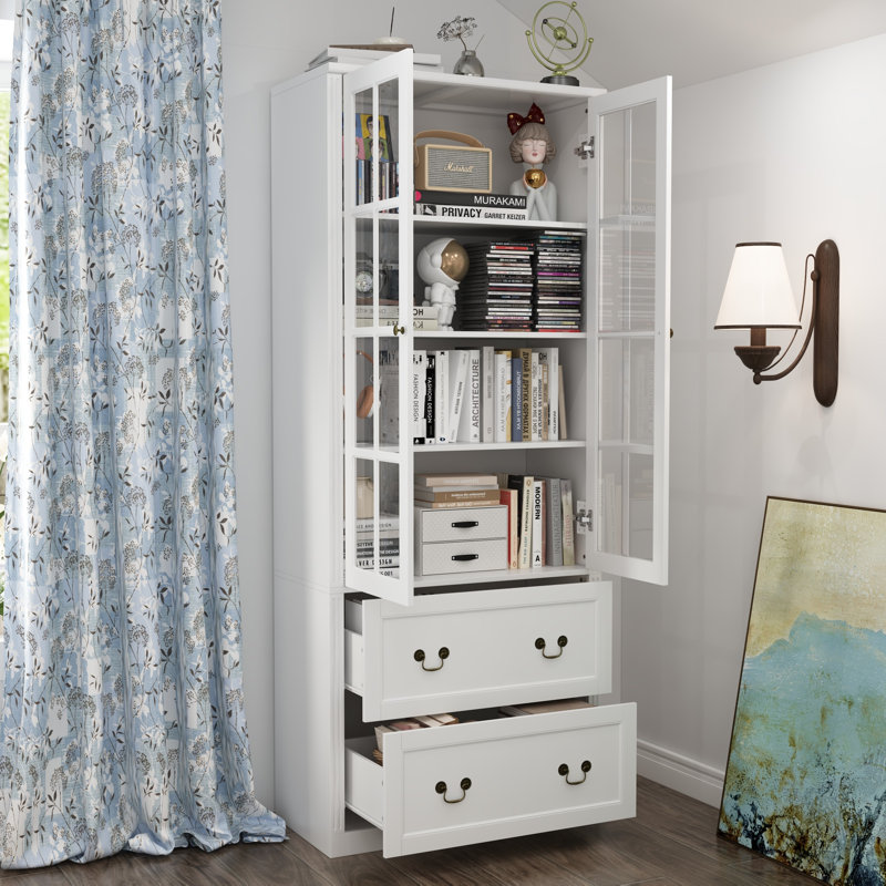 Armoire vitrée élégante avec porte en verre trempé, Blanc