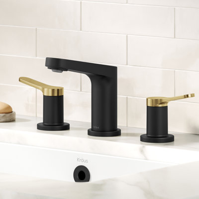 Robinet pour salle de bain KRAUS Indy en nickel brossé sans taches avec 2 poignées, bonde escamotable et conduites d'alimentation, FUS-14103SFBN