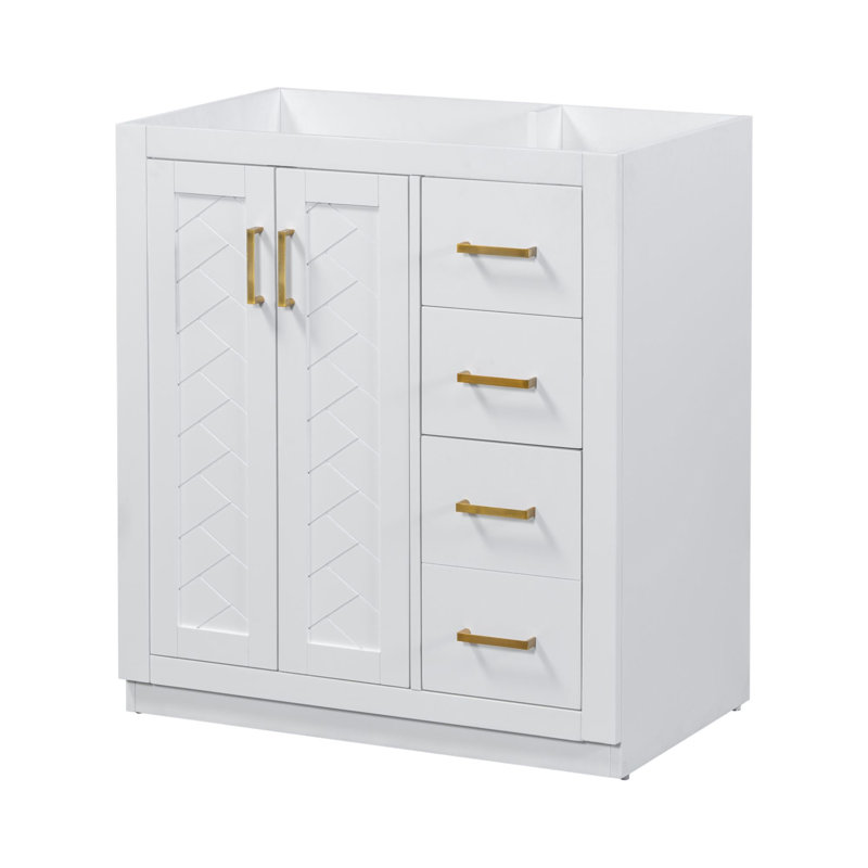 Base de meuble-lavabo simple 29,53 po seulement, Blanc, Or brossé
