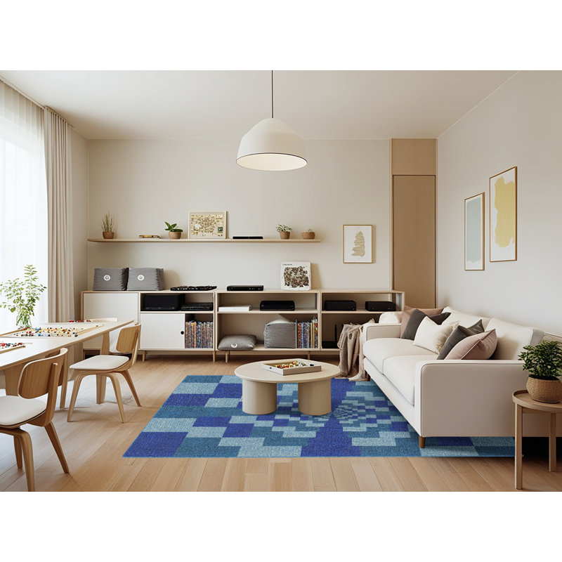 Tapis de zone bleue à motifs, Rectangle 7 pi x 9 pi
