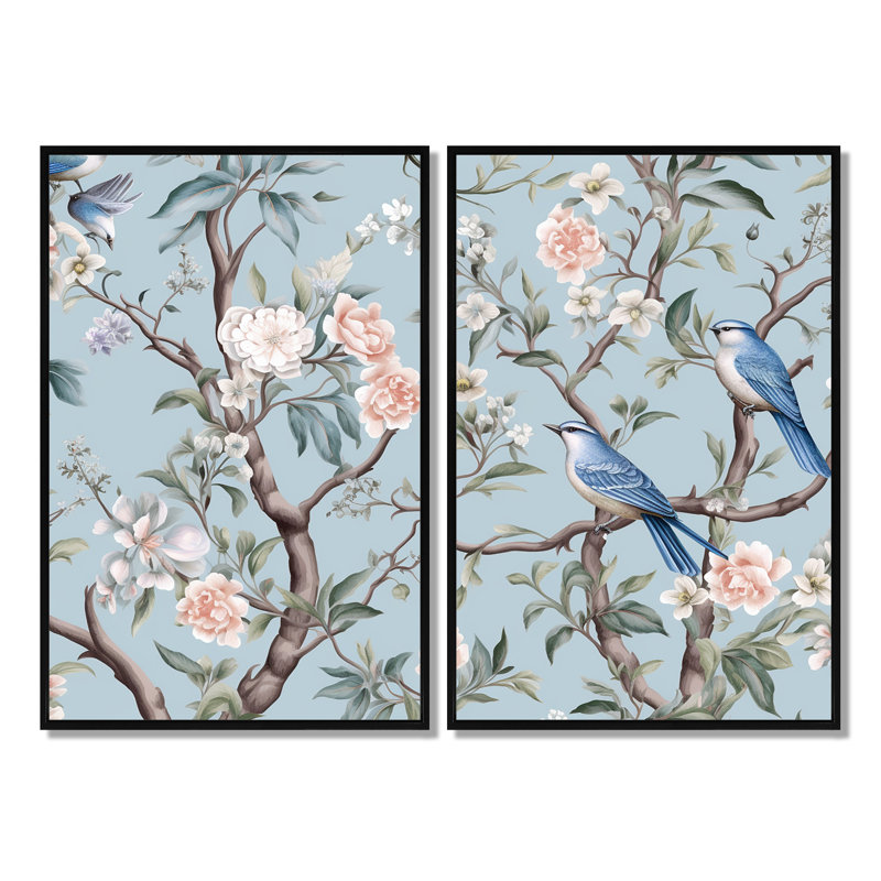 Décoration murale chinoise moderne oiseaux et pivoines chinois, H 36 po x l 48 po, Reproduction encadrée sans passe-partout