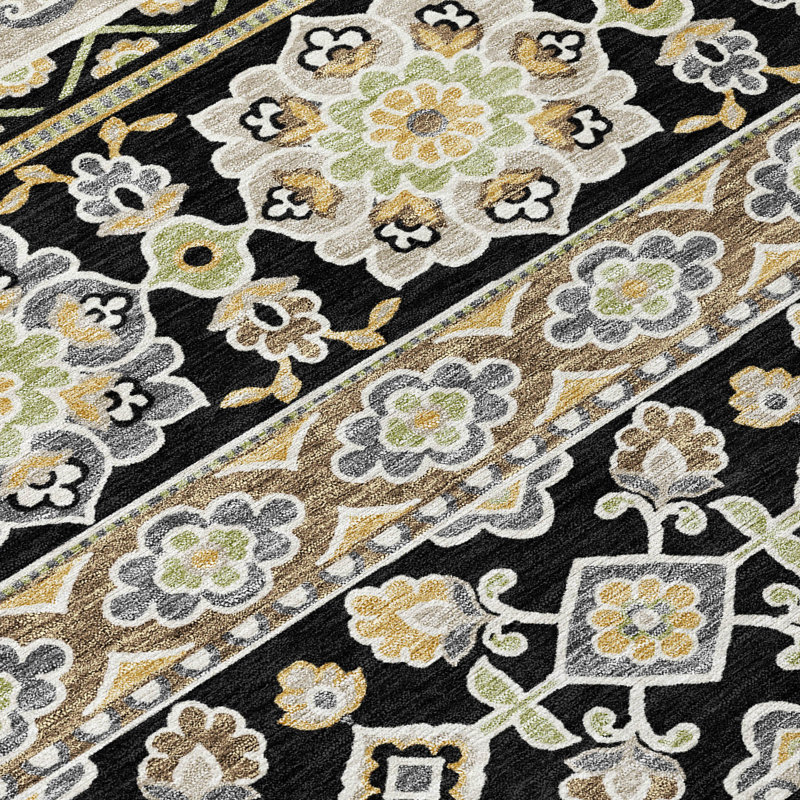 Machine Washable Indoor/Outdoor Chantille ACN2677 Tribal Rug, 2'6" x 3'10", Black