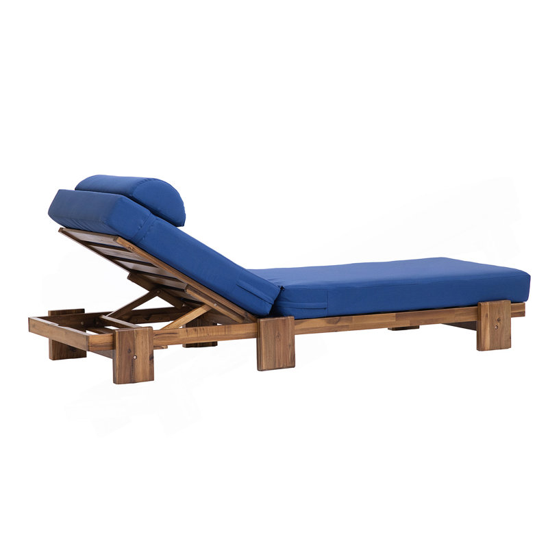 2-Piece Outdoor Patio Chaise Lounge Chair Set, 78.8'' Acacia Wood Adjustable Recliner With Headrest & Retractable Side Tray, Patio Lounge Chairs For Poolside, Garden, Terrace, Beach