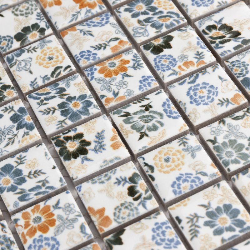 Carreau de mosaïque de mur et de sol en porcelaine à motif floral 0,75 "x 0,75" Spring Flower