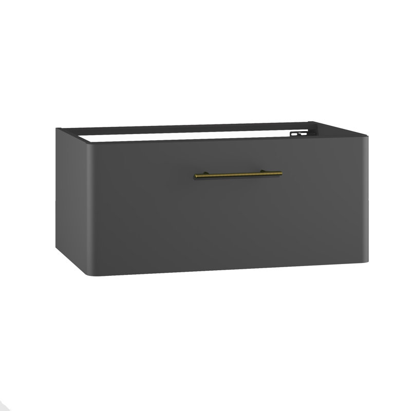 Ashaunie 81cm Single Bathroom Vanity Base Only, Onyx Grey Suedette Matt/Gold