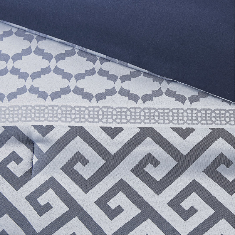 Ensemble d'édredon en jacquard 7 pièces grand bleu marine, Grand édredon et 6 pièces supplémentaires